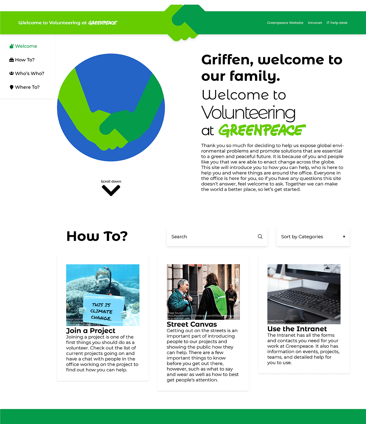 Volunteering at Greenpeace Welcome Page part 1